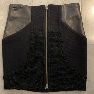 Edun zip front black wool blend skirt with leather detailing sz 10